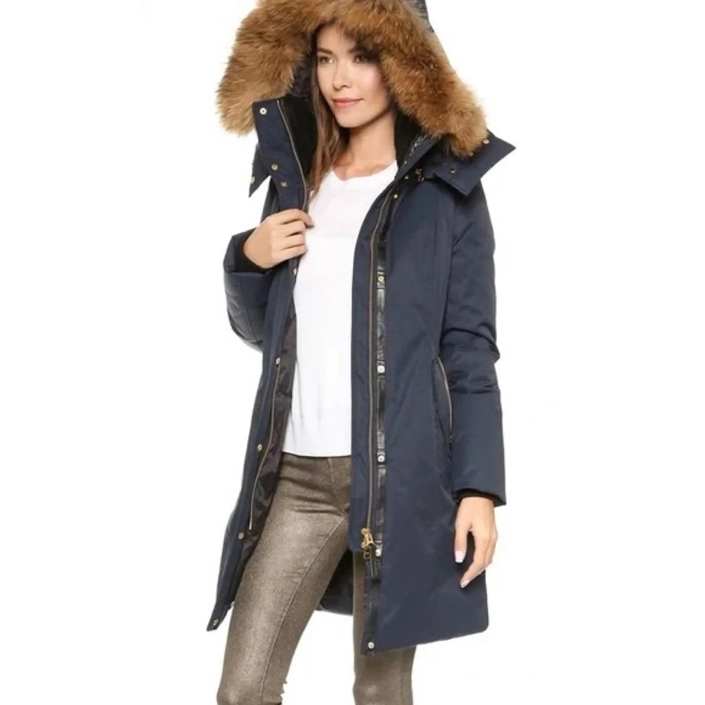Mackage Navy Puffer Coat with Faux Fur Hood